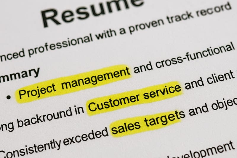 Highlighted words in a resume