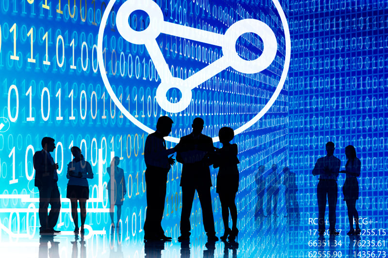 Network with algorythms and people in black